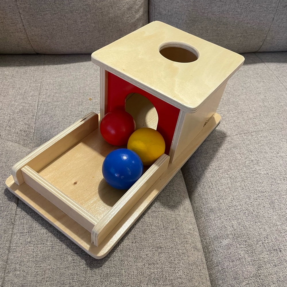 The Object Permanence Box. Montessori learning toy for babies